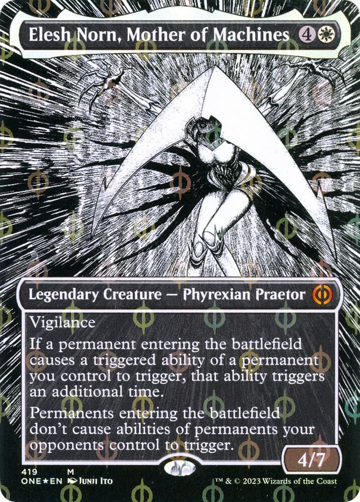 Elesh Norn, Mother of Machines (Borderless) (Step-and-Compleat Foil) | Phyrexia: All Will Be One #419